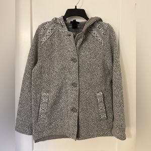 Patagonia grey button sweater with hood